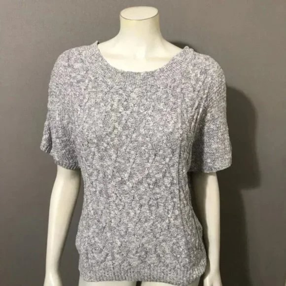 #80 Nine West Women's Crew Pullover Short Sleeve Cable Knit Sweater Gray Size M - Picture 2 of 9